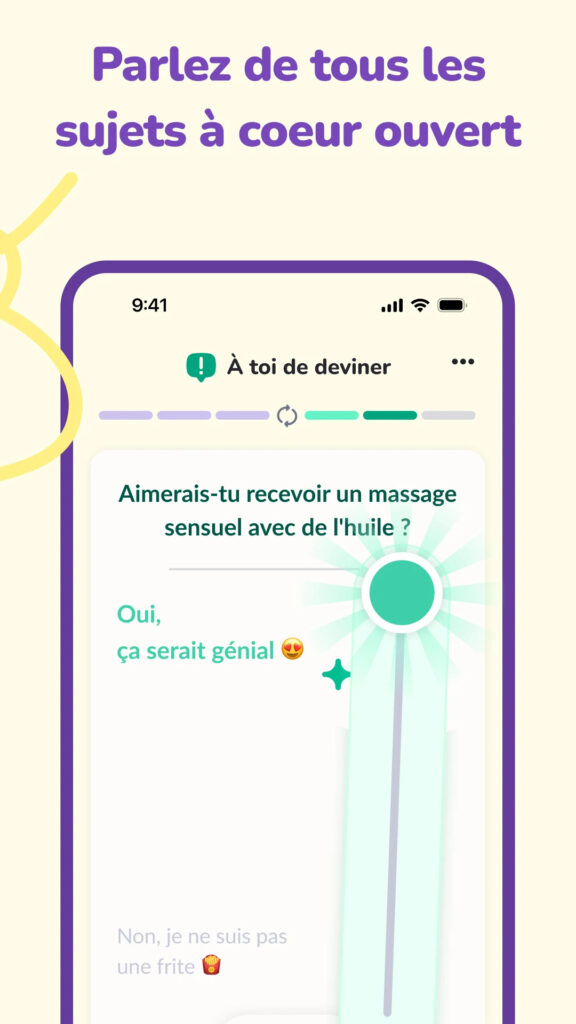Vue de l'application LovBirdz : Parlez de tous les sujets avec votre partenaire à coeur ouvert