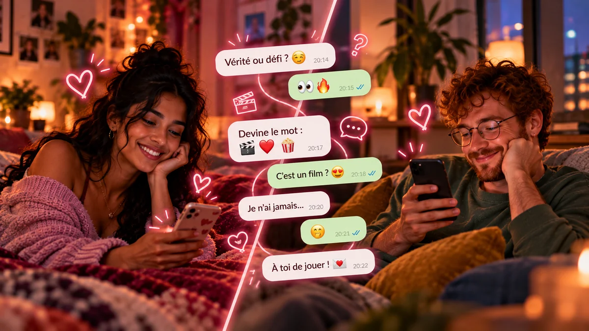 Les meilleurs jeux de couple par WhatsApp pour pimenter vos conversations Femme jouant à un jeu de couple par WhatsApp sur leurs téléphones