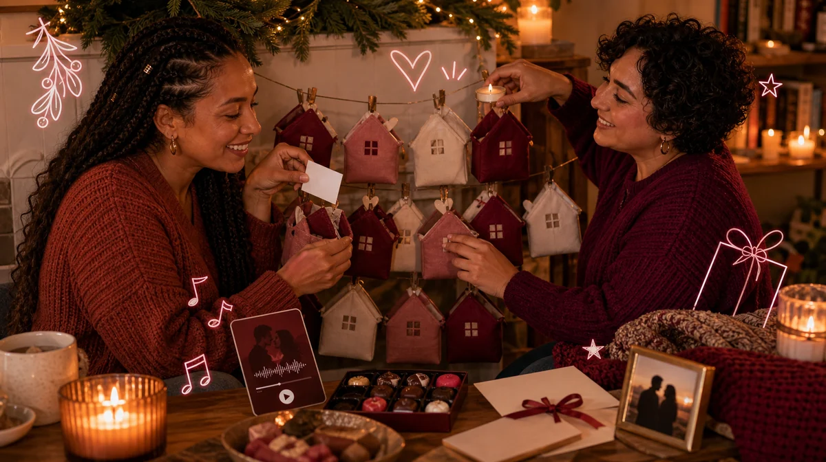 Calendrier de l’avent coquin pour couple avec 24 petites maisonnettes rouges