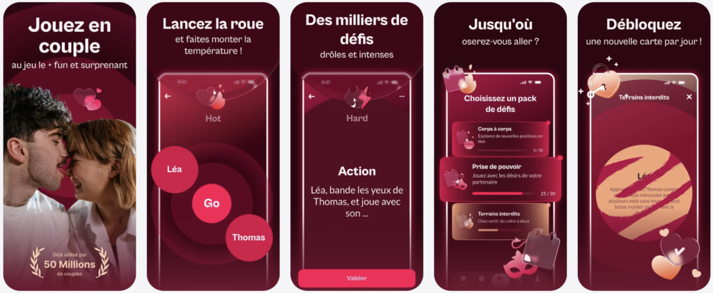 Ecrans de présentation store de l'application Jeu Couple